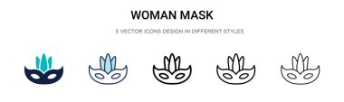 Kadın maskesinin simgesi, ince çizgi, özet ve vuruş stili. Mobil, ui, web için iki renkli ve siyah kadın maske vektör ikonu tasarımı vektör illüstrasyonu kullanılabilir