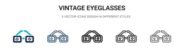 Dopdolu, ince çizgili, çizgili ve vuruş stili klasik gözlük ikonu. Mobil, ui, web için iki renkli ve siyah gözlük vektör simgesi tasarımı vektör illüstrasyonu kullanılabilir