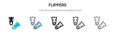 Flippers simgesi doldurulmuş, ince çizgi, özet ve vuruş stili. Mobil, ui, web için iki renkli ve siyah yüzgeç vektör ikonu tasarımı vektör illüstrasyonu kullanılabilir
