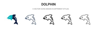 Doldurulmuş yunus simgesi, ince çizgi, özet ve vuruş stili. Mobil, ui, web için iki renkli ve siyah yunus vektör ikonu tasarımı vektör illüstrasyonu kullanılabilir