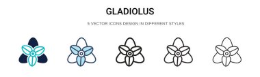 Gladiolus simgesi dolu, ince çizgi, özet ve vuruş stili. Mobil, ui, web için iki renkli ve siyah gladiolus vektör ikonu tasarımı vektör illüstrasyonu kullanılabilir