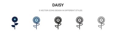 Daisy simgesi, ince çizgi, özet ve vuruş stili. Mobil, ui, web için iki renkli ve siyah papatya vektör ikonu tasarımı vektör illüstrasyonu kullanılabilir