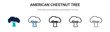 Amerikan kestane ağacı ikonu dolu, ince çizgi, özet ve vuruş stili. İki renkli ve siyah kestane ağacı vektör ikonu tasarımı mobil, ui, web için kullanılabilir