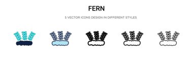 Fern ikonu dolu, ince çizgi, özet ve vuruş stili. Mobil, ui, web için iki renkli ve siyah eğrelti otu ikonu tasarımı vektör illüstrasyonu kullanılabilir