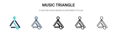 Müzik üçgeni simgesi dolu, ince çizgi, özet ve vuruş stili. Mobil, ui, web için iki renkli ve siyah müzik üçgeni vektör ikonu tasarımı vektör illüstrasyonu kullanılabilir