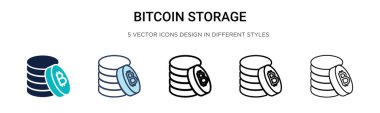 Bitcoin depolama simgesi dolu, ince çizgi, özet ve vuruş stili. İki renkli ve siyah bitcoin depolama vektör ikonu tasarımı mobil, ui, web için kullanılabilir