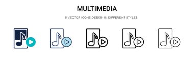 Çokluortam simgesi dolu, ince çizgi, özet ve vuruş stili. Mobil, ui, web için iki renkli ve siyah multimedya vektör simgesi tasarımı vektör illüstrasyonu kullanılabilir