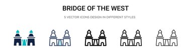 Batı ikonunun köprüsü, ince çizgi, ana hat ve çizgi şeklinde. Batı vektör simgelerinin iki renkli ve siyah köprüsünün vektör illüstrasyonu mobil, ui, web için kullanılabilir