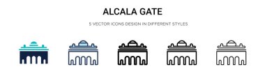 Alcala gate icon in filled, thin line, outline and stroke style. Vector illustration of two colored and black alcala gate vector icons designs can be used for mobile, ui, web clipart