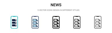 Haber simgesi dolu, ince çizgi, özet ve vuruş stili. Mobil, ui, web için iki renkli ve siyah haber vektör ikonu tasarımının vektör illüstrasyonu kullanılabilir