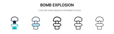 Bomba patlaması ikonu, ince çizgi, ana hatlar ve vuruş stili. Mobil, ui, web için iki renkli ve siyah bomba patlama vektör ikonu tasarımı vektör illüstrasyonu kullanılabilir