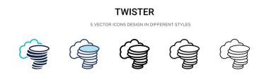 Twister ikonu dolu, ince çizgi, özet ve vuruş stili. Mobil, ui, web için iki renkli ve siyah twister vektör simgesinin vektör illüstrasyonu kullanılabilir