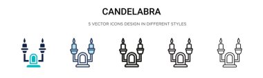 Candelabra ikonu dolu, ince çizgi, özet ve vuruş stili. Mobil, ui, web için iki renkli ve siyah şamdan vektör ikonu tasarımı vektör illüstrasyonu kullanılabilir