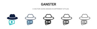 Ganster simgesi dolu, ince çizgi, özet ve vuruş stili. Mobil, ui, web için iki renkli ve siyah ganster vektör ikonu tasarımı vektör illüstrasyonu kullanılabilir