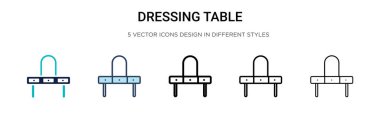 Soyunma masası simgesi doldurulmuş, ince çizgi, ana hatlar ve vuruş stili. Mobil, ui, web için iki renkli ve siyah makyaj masası ikonu tasarımı vektör illüstrasyonu kullanılabilir