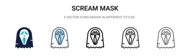 Çığlık maskesi simgesi dolu, ince çizgi, özet ve vuruş stili. Mobil, ui, web için iki renkli ve siyah çığlık maskesi vektör ikonu tasarımı vektör illüstrasyonu kullanılabilir