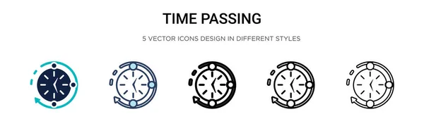 Ícone Passagem Tempo Cheio Linha Fina Contorno Estilo Curso Ilustração — Vetor de Stock