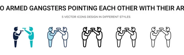 Twee Gewapende Gangsters Wijzen Elkaar Met Hun Armen Pictogram Gevulde — Stockvector