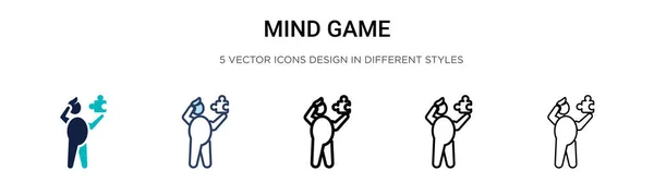 Icono Del Juego Mental Línea Llena Delgada Contorno Estilo Trazo — Vector de stock