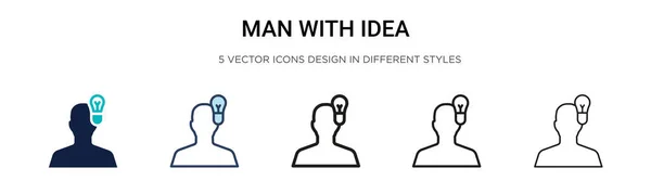 Homme Avec Icône Idée Dans Rempli Ligne Mince Contour Style — Image vectorielle