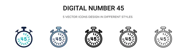 Ícone Digital Número Cheio Linha Fina Contorno Estilo Curso Ilustração — Vetor de Stock