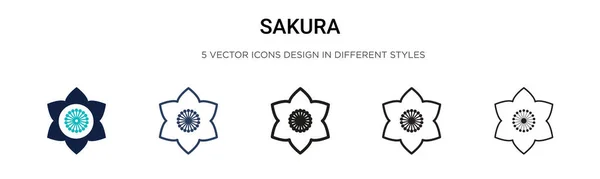 Icono Sakura Línea Llena Delgada Contorno Estilo Trazo Ilustración Vectorial — Vector de stock
