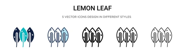 柠檬叶图标填充 轮廓和笔划风格 两种彩色和黑色柠檬叶矢量图标设计的矢量图形可用于移动 Web — 图库矢量图片