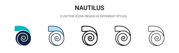 Icono Nautilus Línea Llena Delgada Contorno Estilo Trazo Ilustración Vectorial — Vector de stock