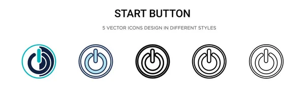 Starta Knappen Ikonen Fylld Tunn Linje Kontur Och Stroke Stil — Stock vektor