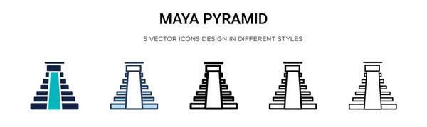 Значок Пирамиды Майя Заполненной Тонкой Линии Контур Штрих Стиле Векторная — стоковый вектор