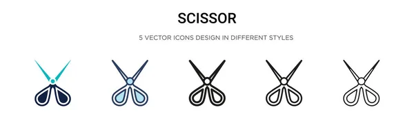 Schaarpictogram Gevulde Dunne Lijn Omtrek Slagstijl Vector Illustratie Van Twee — Stockvector