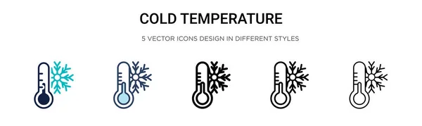 Icono Temperatura Fría Línea Llena Delgada Contorno Estilo Trazo Ilustración — Archivo Imágenes Vectoriales
