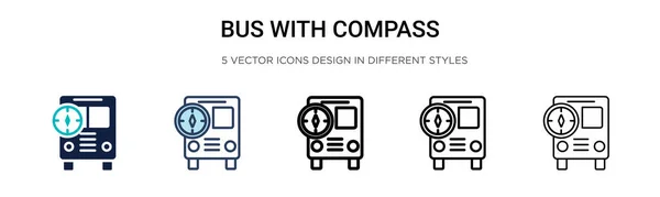 채워진 스트로크 스타일의 나침반 아이콘이 나침반 아이콘이 버스의 삽화는 모바일 — 스톡 벡터
