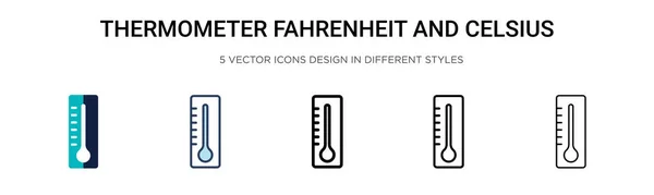 Thermomètre Fahrenheit Icône Celsius Dans Style Rempli Ligne Mince Contour — Image vectorielle