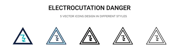 Icono Peligro Electrocutación Línea Llena Delgada Contorno Estilo Carrera Ilustración — Vector de stock