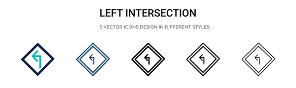 Ícone Intersecção Esquerda Preenchido Linha Fina Contorno Estilo Curso Ilustração —  Vetores de Stock