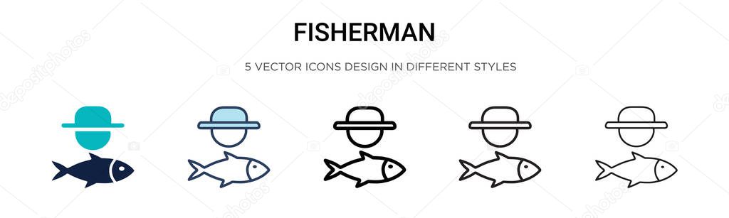 Fisherman icon in filled, thin line, outline and stroke style. Vector illustration of two colored and black fisherman vector icons designs can be used for mobile, ui, web