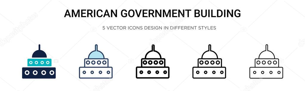 American government building icon in filled, thin line, outline and stroke style. Vector illustration of two colored and black american government building vector icons designs can be used for