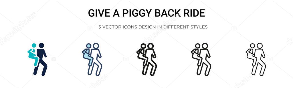 Give Piggy Back Ride Icon Filled Thin Line Outline Stroke Royalty Free Stock Illustrations