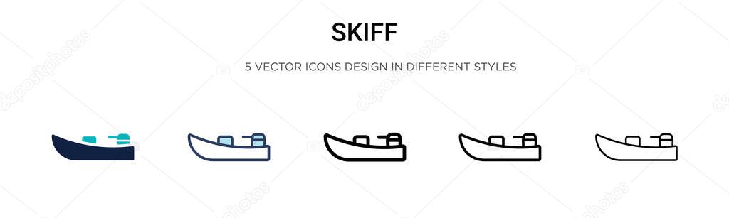 Skiff icon in filled, thin line, outline and stroke style. Vector illustration of two colored and black skiff vector icons designs can be used for mobile, ui, web