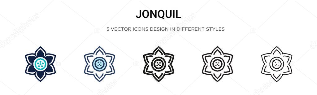 Jonquil icon in filled, thin line, outline and stroke style. Vector illustration of two colored and black jonquil vector icons designs can be used for mobile, ui, web