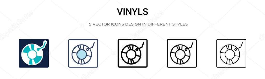 Vinyls icon in filled, thin line, outline and stroke style. Vector illustration of two colored and black vinyls vector icons designs can be used for mobile, ui, web