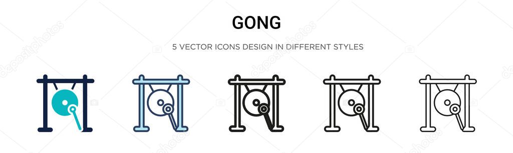 Gong icon in filled, thin line, outline and stroke style. Vector illustration of two colored and black gong vector icons designs can be used for mobile, ui, web