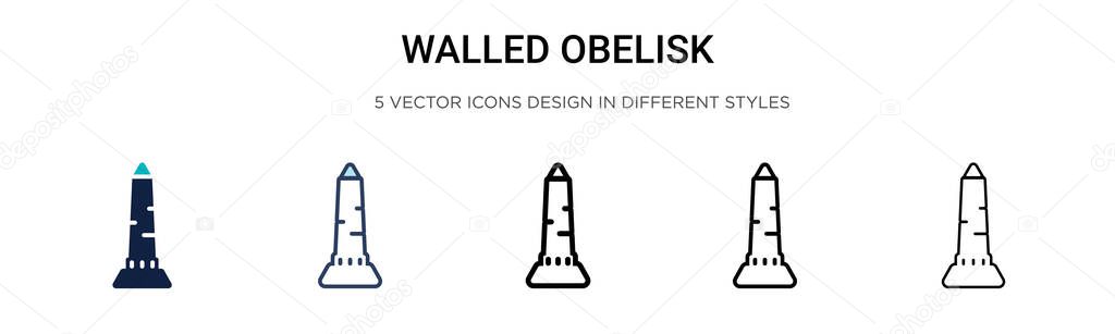 Walled obelisk icon in filled, thin line, outline and stroke style. Vector illustration of two colored and black walled obelisk vector icons designs can be used for mobile, ui, web