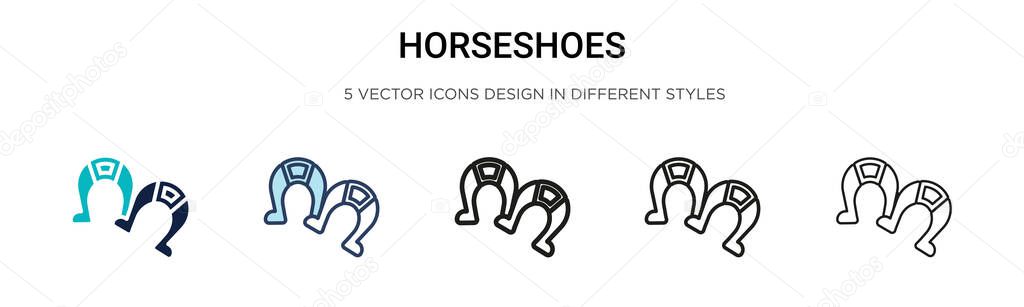 Horseshoes icon in filled, thin line, outline and stroke style. Vector illustration of two colored and black horseshoes vector icons designs can be used for mobile, ui, web