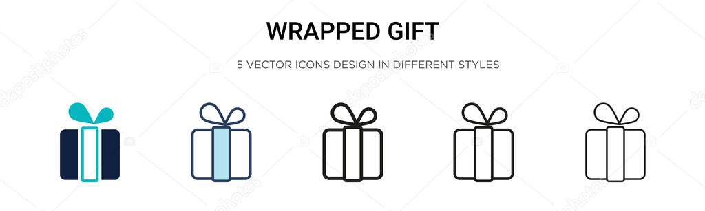 Wrapped gift icon in filled, thin line, outline and stroke style. Vector illustration of two colored and black wrapped gift vector icons designs can be used for mobile, ui, web