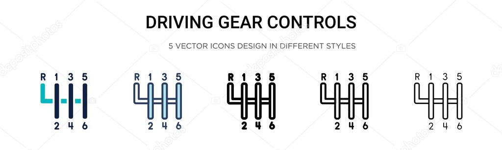 Driving gear controls icon in filled, thin line, outline and stroke style. Vector illustration of two colored and black driving gear controls vector icons designs can be used for mobile, ui, web