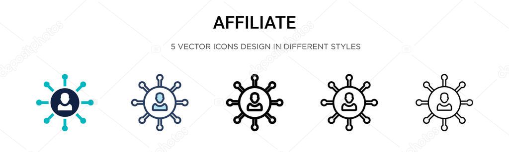 Affiliate icon in filled, thin line, outline and stroke style. Vector illustration of two colored and black affiliate vector icons designs can be used for mobile, ui, web