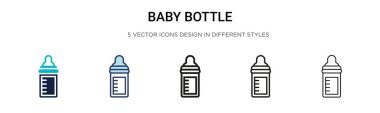 Bebek şişesi ikonu, ince çizgi, özet ve vuruş stili. Mobil, ui, web için iki renkli ve siyah bebek vektör ikonu tasarımı vektör illüstrasyonu kullanılabilir