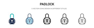 Asma kilit simgesi dolu, ince çizgi, ana hat ve vuruş stili. Mobil, ui, web için iki renkli ve siyah asma kilit vektör ikonu tasarımı vektör illüstrasyonu kullanılabilir